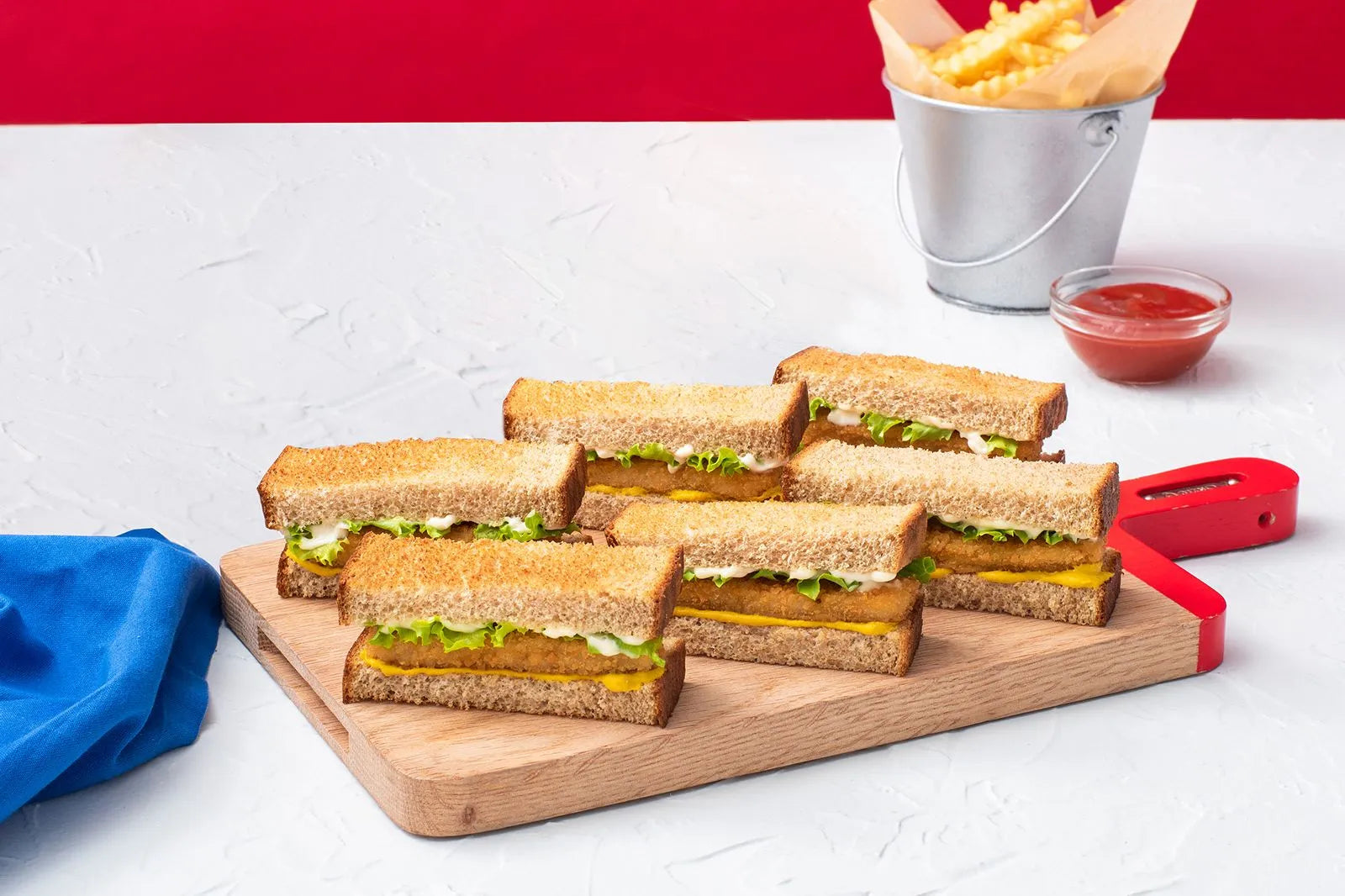 Fish Sticks, Mayo, Mustard, Lettuce Soldiers