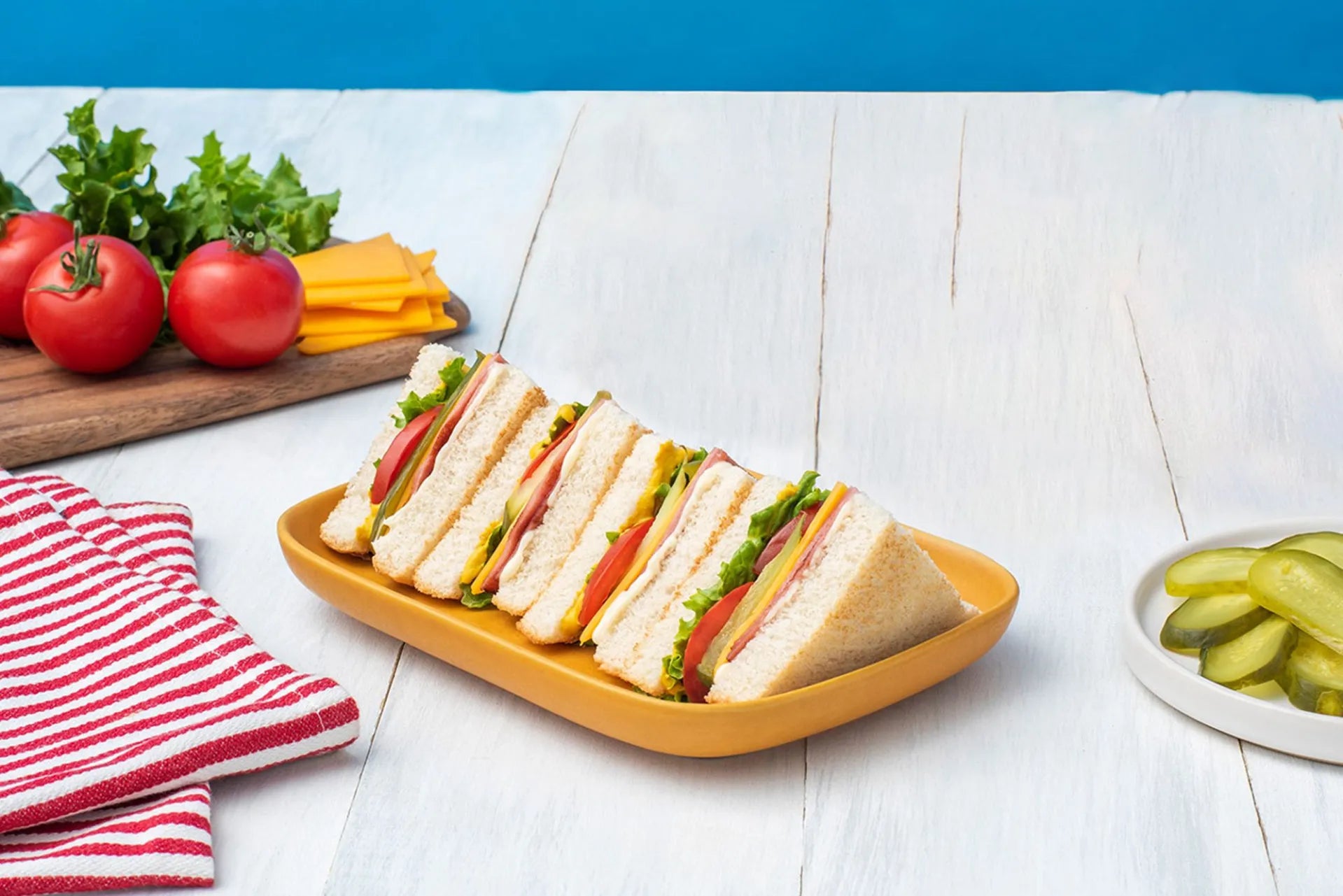 Fried Bologna, Tomatoes, Mustard, Pickles, Lettuce