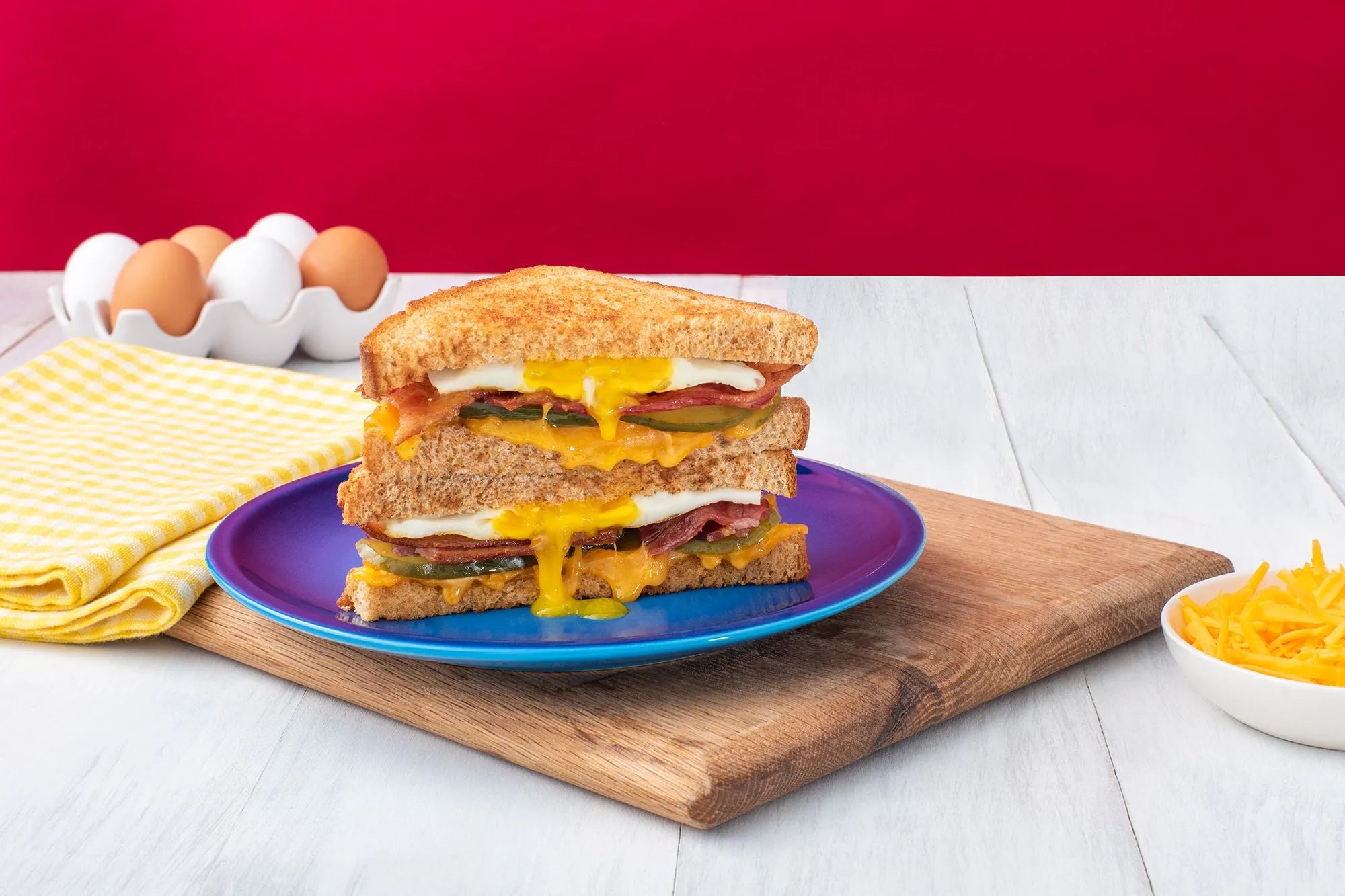 Triangle Grilled Cheese With a Fried Egg, and Pickles
