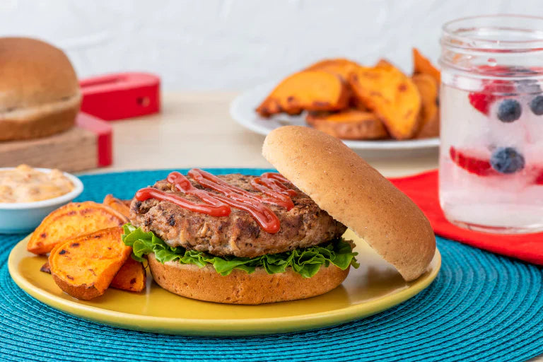 Lean Turkey Burger With Sweet Potato Wedges