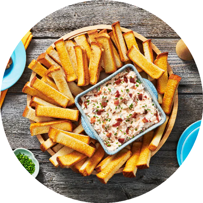 Loaded Baked Potato Dip with Bread Stick Bites