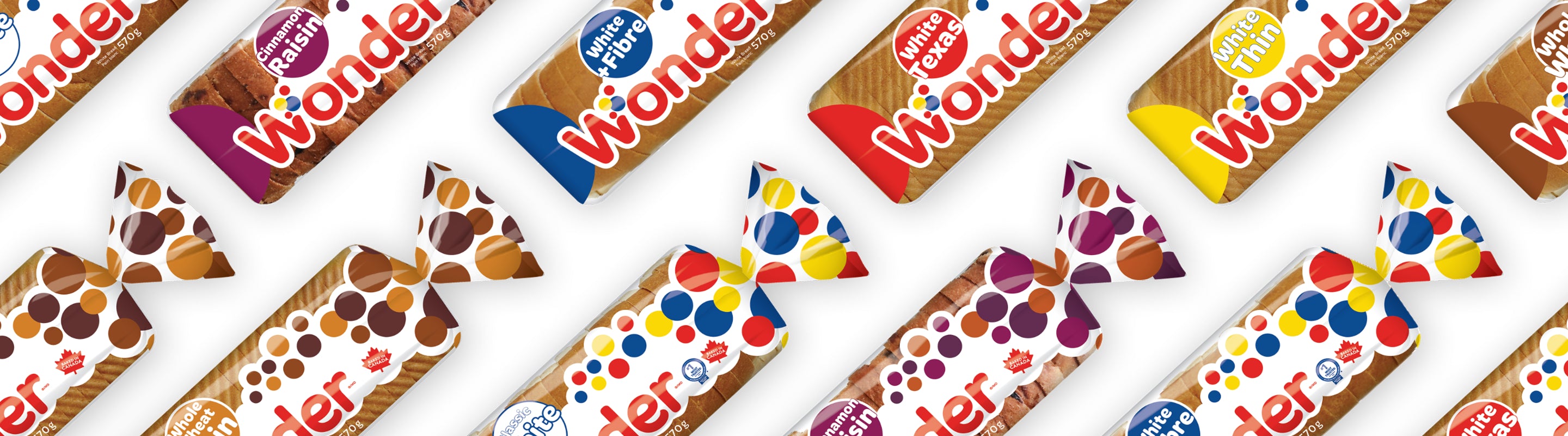 Pattern of Wonder loaves on a white background