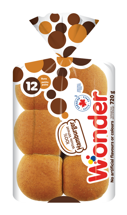 100% Whole Wheat Hamburger Buns 12pk