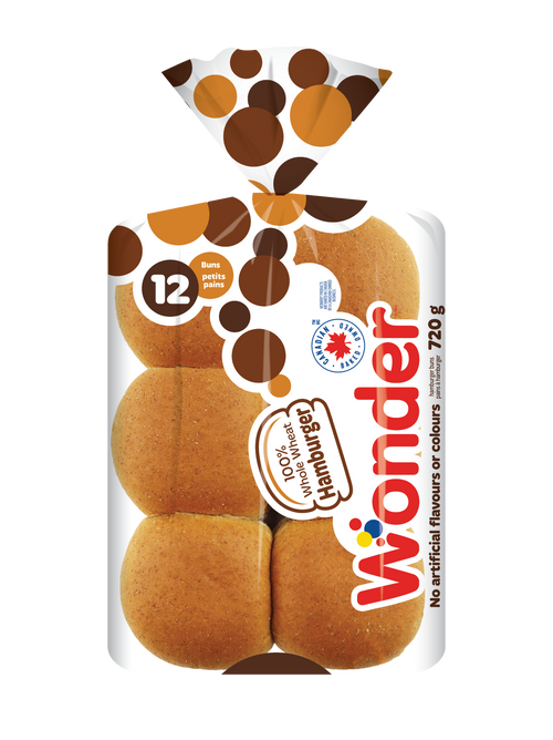 100% Whole Wheat Hamburger Buns 12pk
