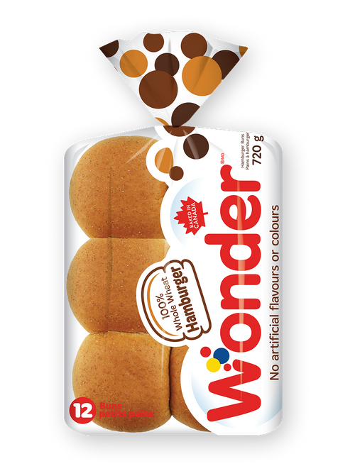 100% Whole Wheat Hamburger Buns 12pk