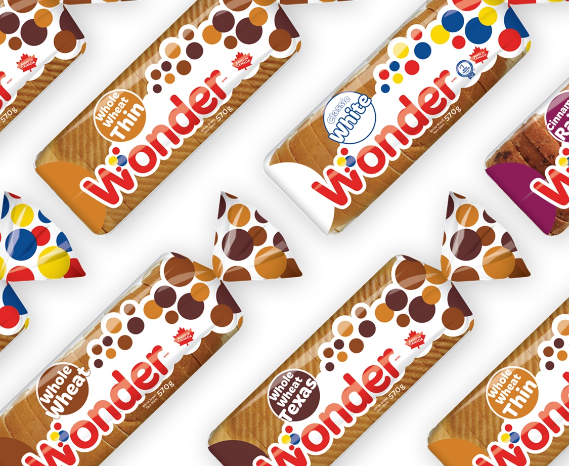 Pattern of Wonder loaves on a white background