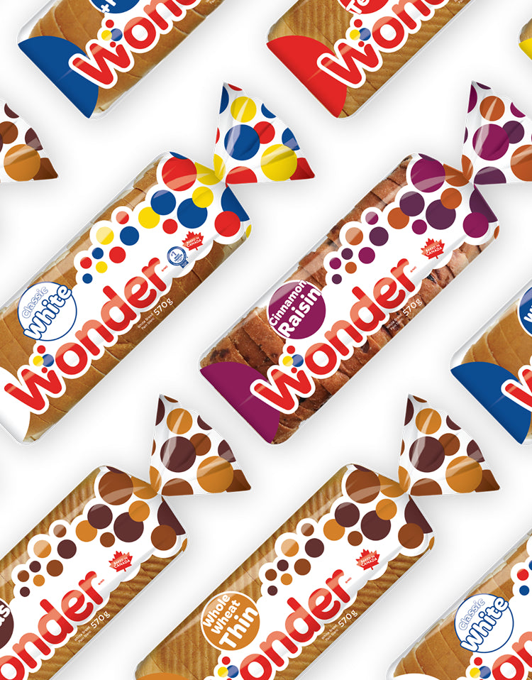 Pattern of Wonder loaves on a white background