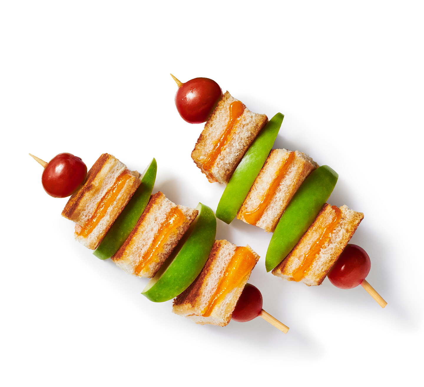 Sandwich and fruit skewers